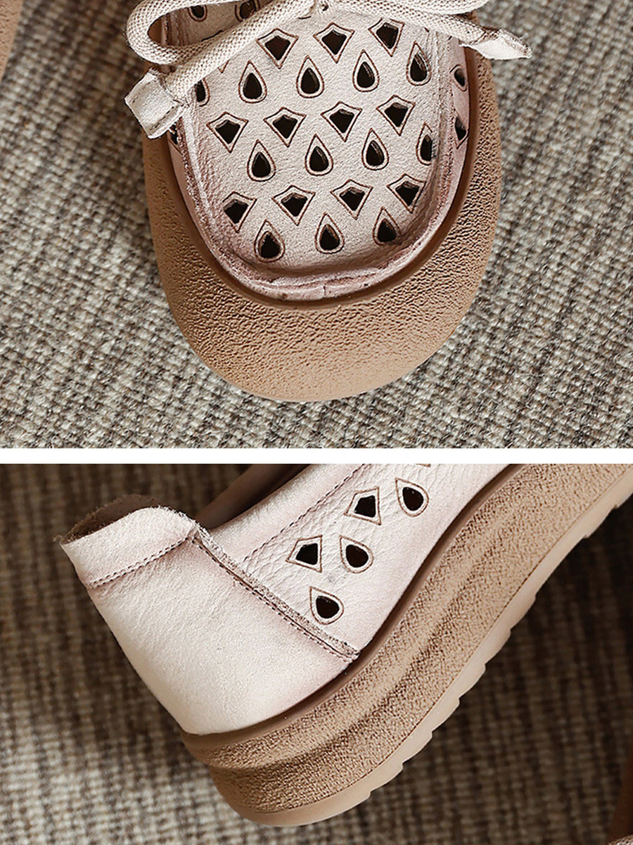 Women Flat Genuine Shoes Hollow Out Summer Leather