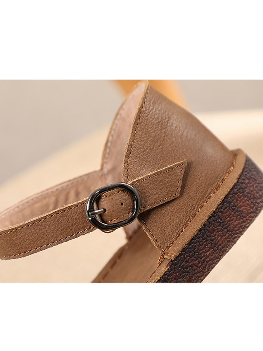 Damen Sommer Leder Gespleißt Flache Solide Sandalen UI1031