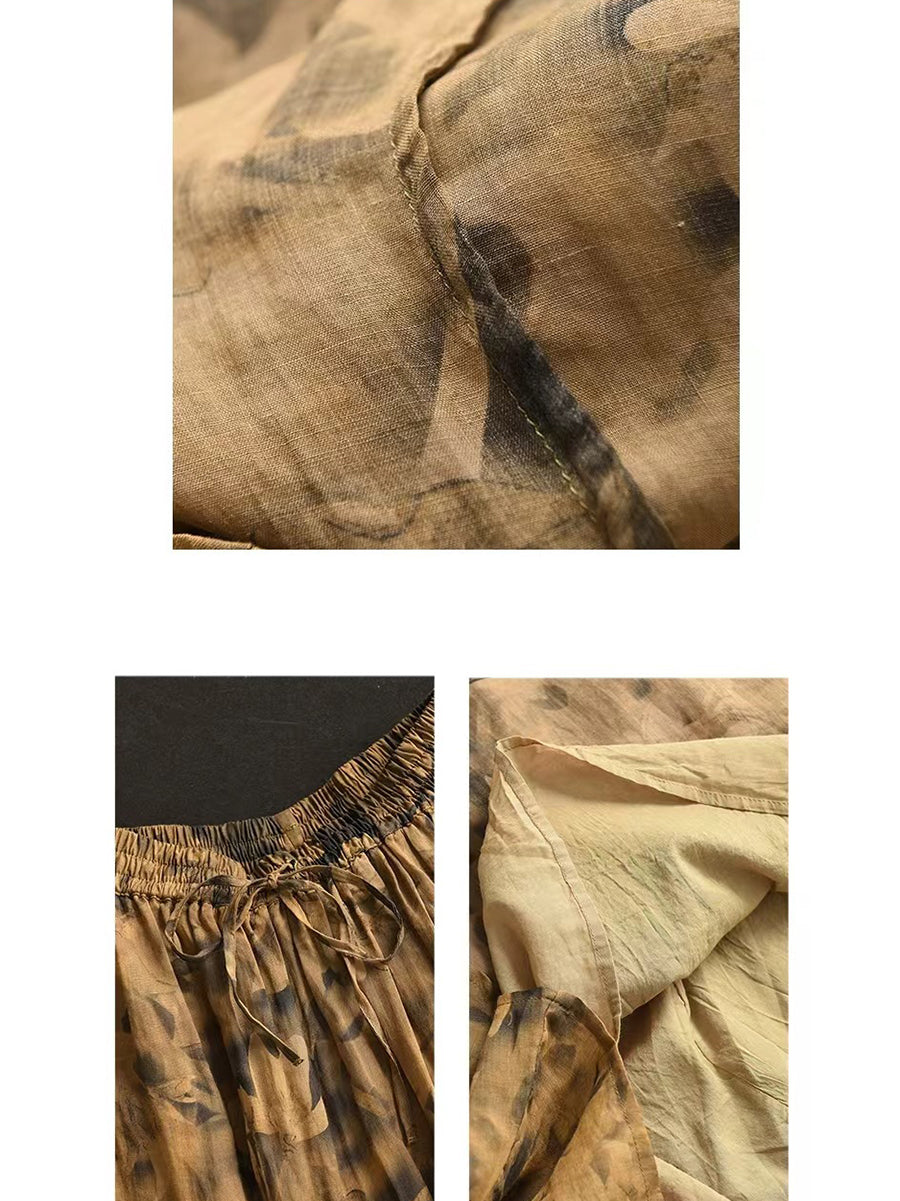 Frauen Vintage Sommer Blume Ramie Lose Rock QW1006