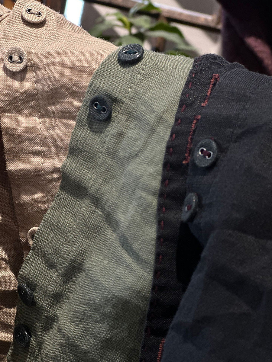 Blouse Vintage Women Collar Stand Ramie Solid Loose