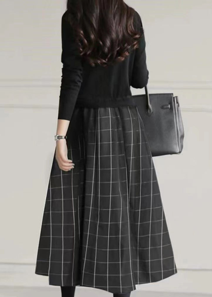 Patchwork Knit Fitted Fake Exra Piece Black Hem Two Large Dresses