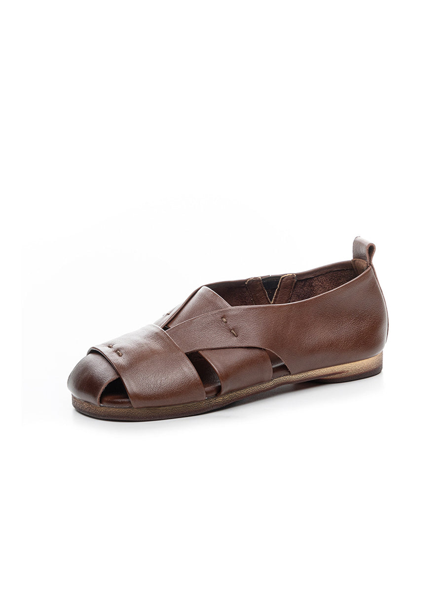 Genuine Sandals Women Leather Vintage Flat
