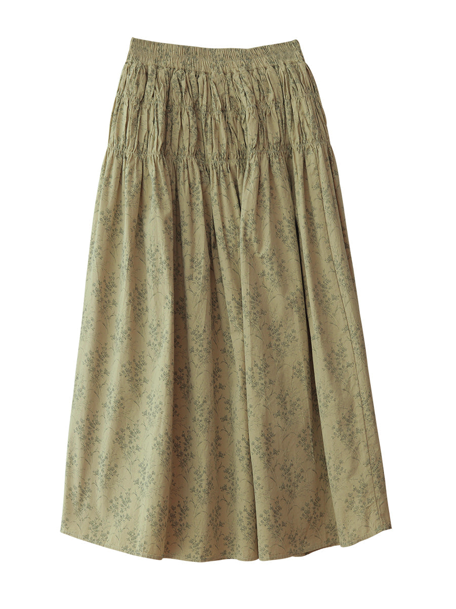 Jupe d'été en coton froncé à motif floral artistique pour femme WE1042