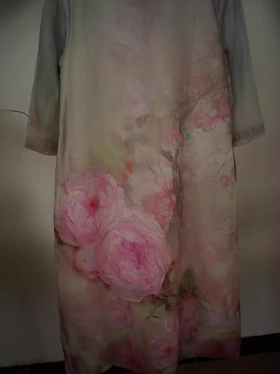 Robe d'été à boucle en ramie à fleurs artistiques pour femmes XX1020