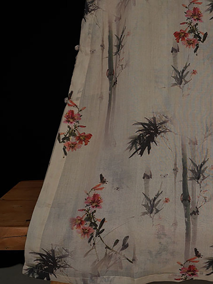 Frauen Sommer Vintage Floral Bambus Robe Ramie Kleid TY1008