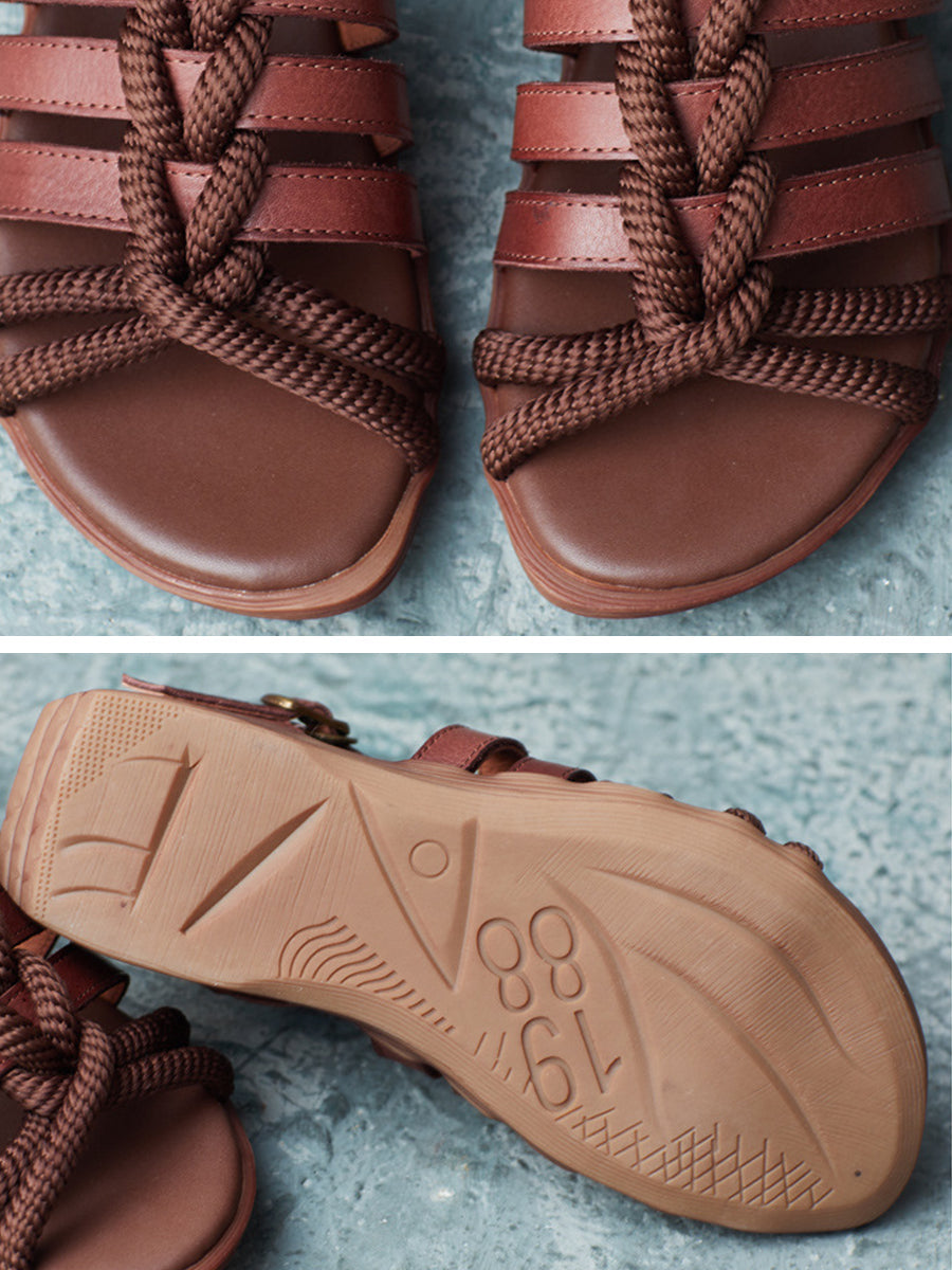 Damen Sommer Leder Gespleißt Seil Sandalen UI1012