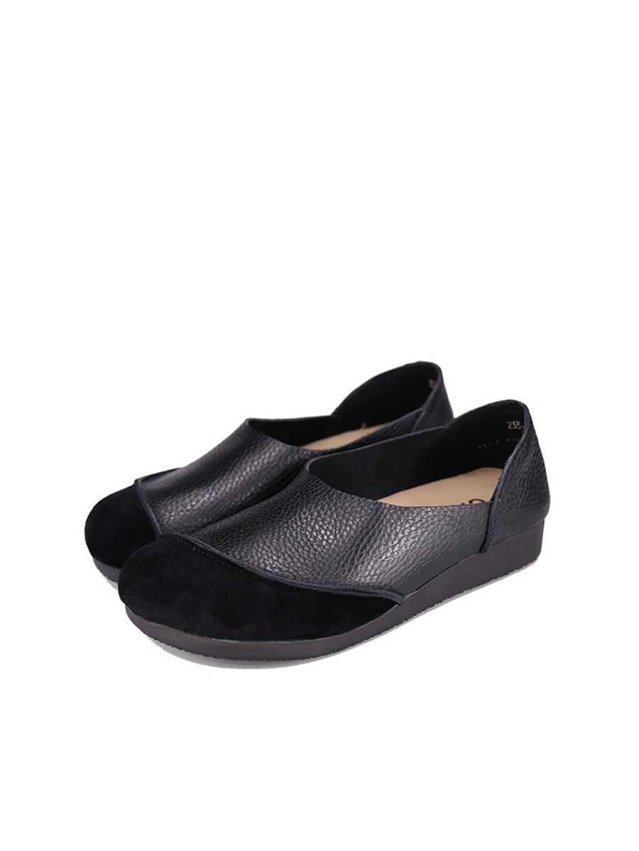 Chaussures plates d'été en cuir véritable épissé pour femmes AT1043
