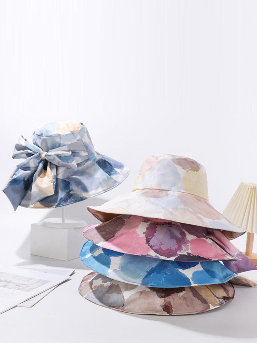 Artsy Colorblock Women Sunproof Hat Bowknot