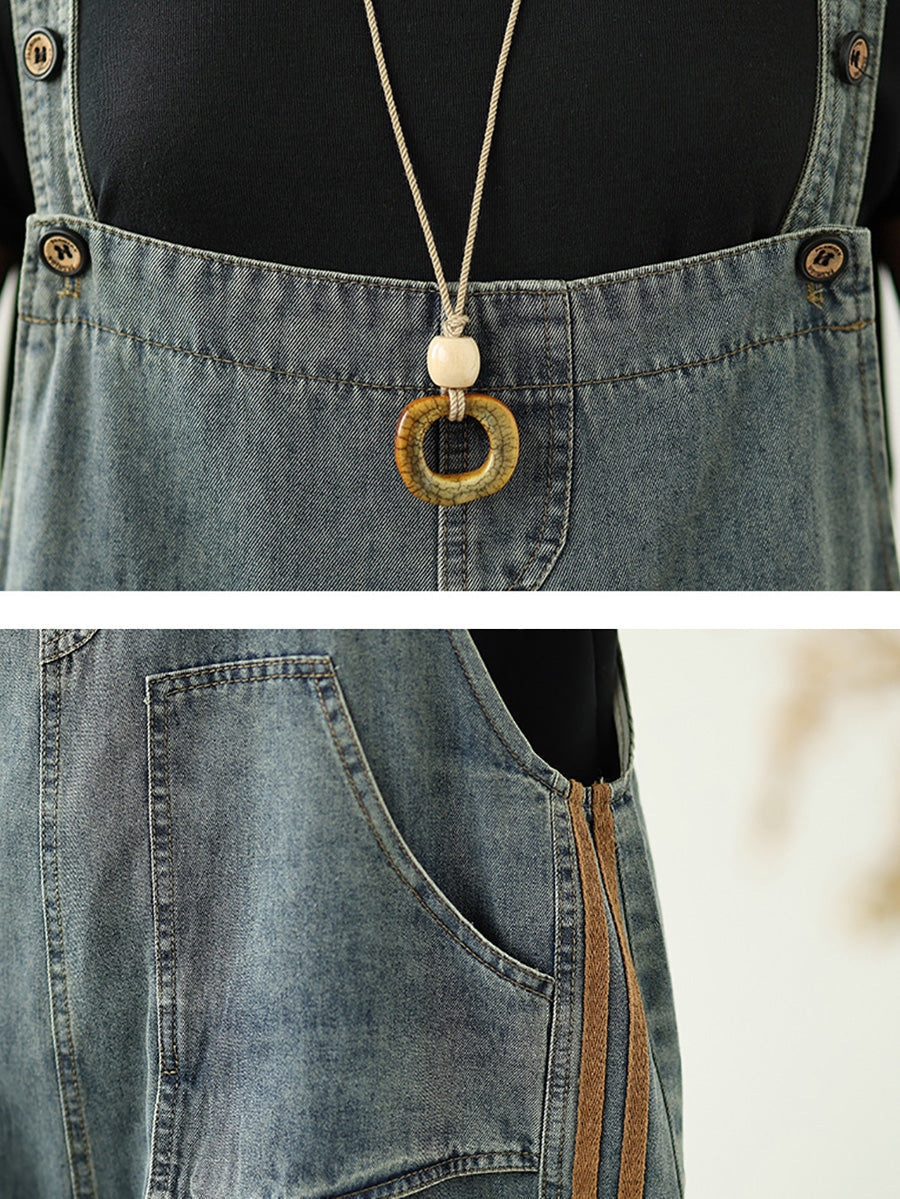 Loose Women Summer Jumpsuits Stripe Denim Worn