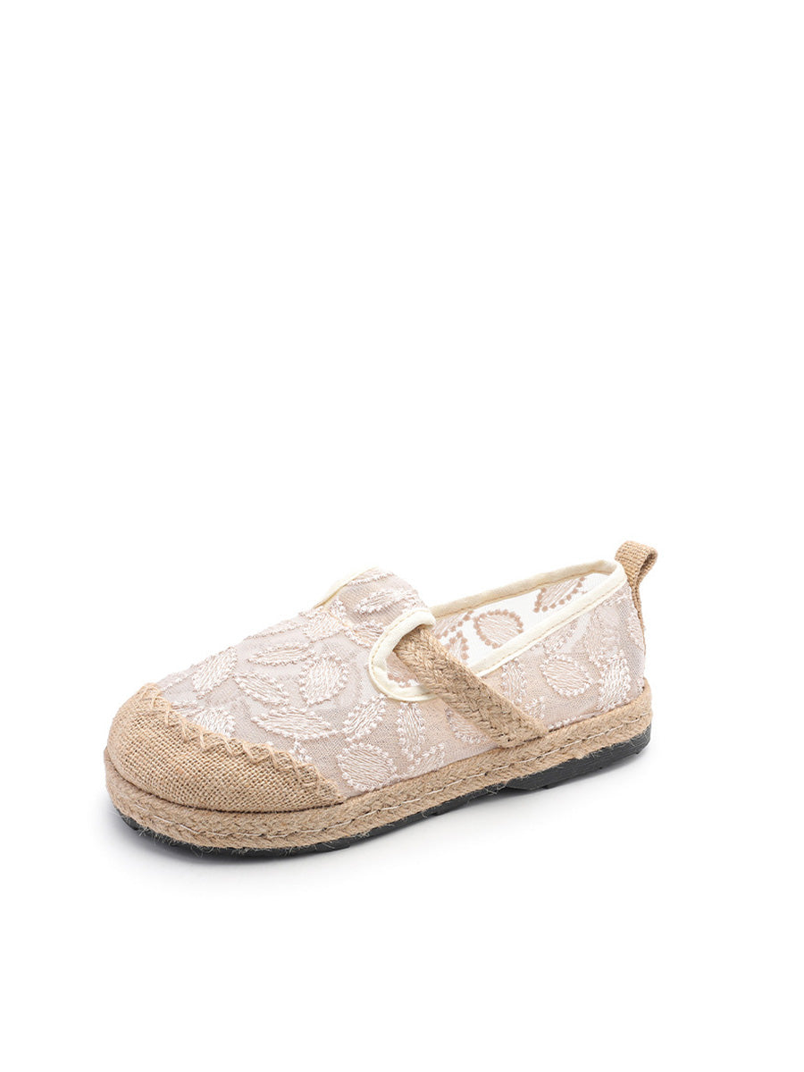 Linen Summer Women Ethnic Flower Embroidery Flat Shoes
