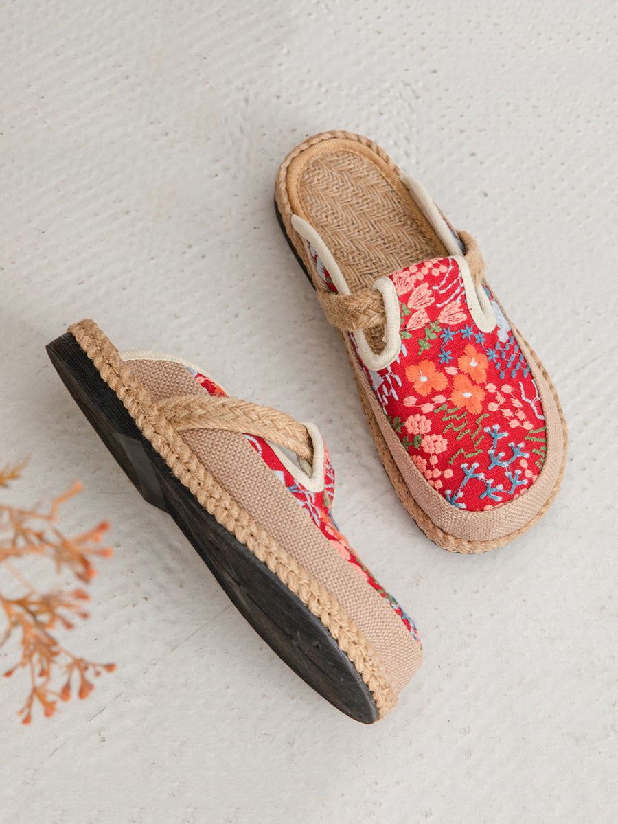 Cotton Women Slippers Flower Embroidery Summer Ethnic