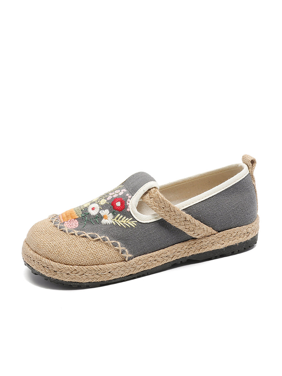 Chaussures d'été en lin et coton avec broderie florale artistique pour femmes AT1080