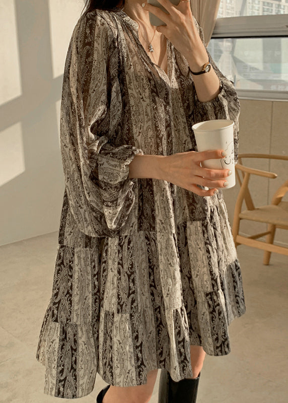 Bohemian Foto Farbdruck Patchwork Mid Kleid Laterne Laterne TT1047