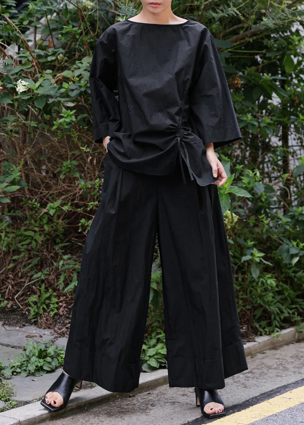 Waist Wide-Leg Pants Organic Elastic Khaki