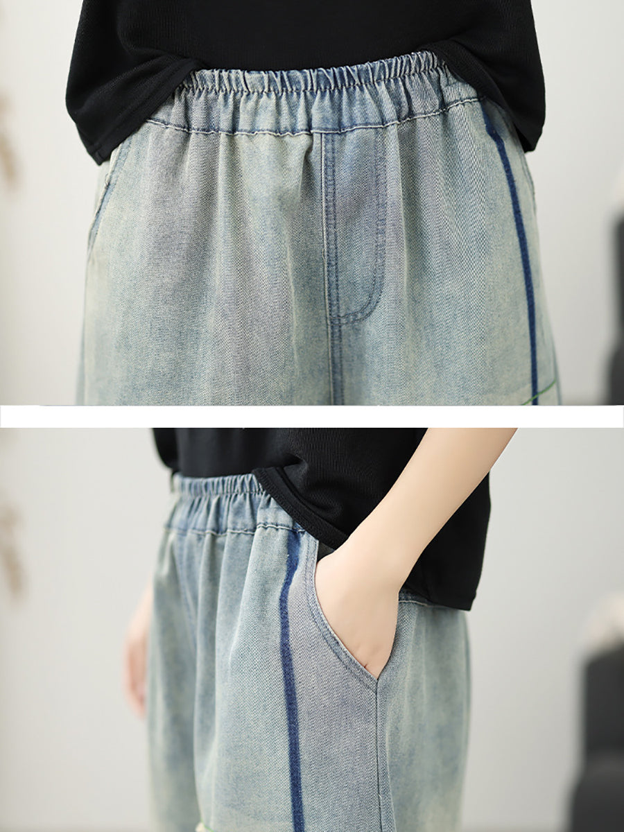 Harem Denim Frayed Retro Women Pants