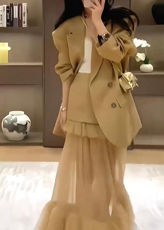 Khaki Pieces Spring Suit And Coat Stylish Set Skirts Two