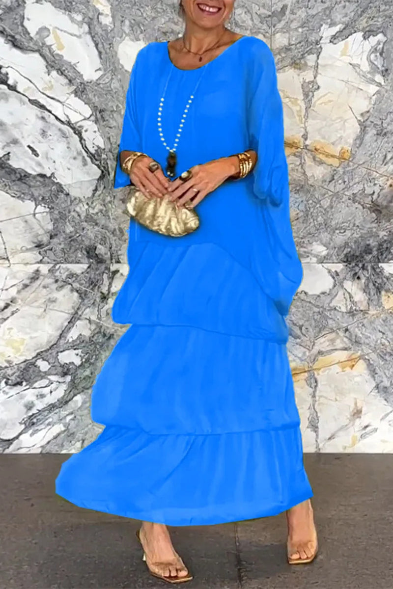 Elegante Solide Volant O Neck A Linie Kleider G148