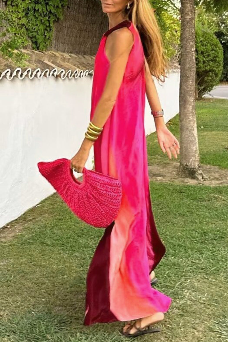 Lässige, ärmellose Kleider mit allmählich wechselndem Druck und kontrastierendem Neckholder