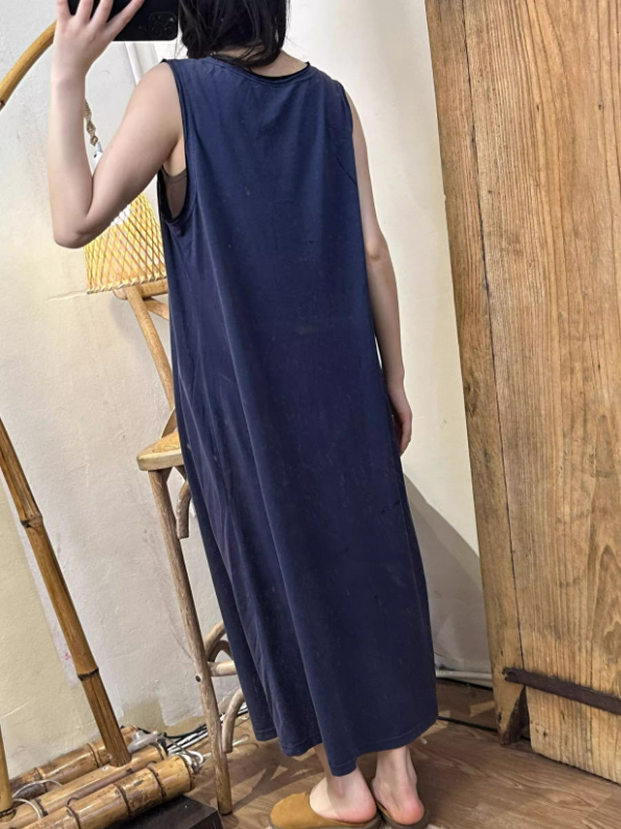 Damen Sommer Casual Solid Patch Gespleißt Weste Kleid QW1021