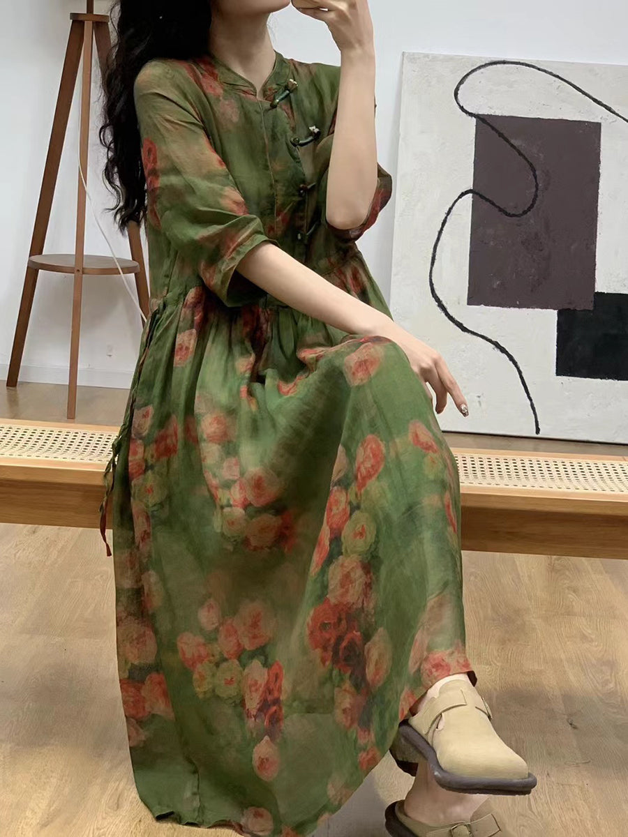 Robe d'été à bretelles en lin à fleurs ethniques pour femmes AA1045