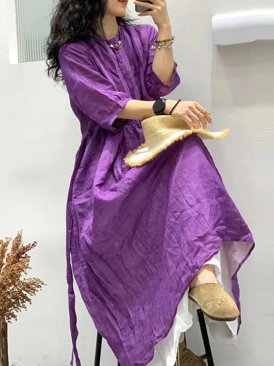 Damen Sommerkleid aus einfarbiger, kunstvoller Spitze mit gespleißter Ramie AS1025