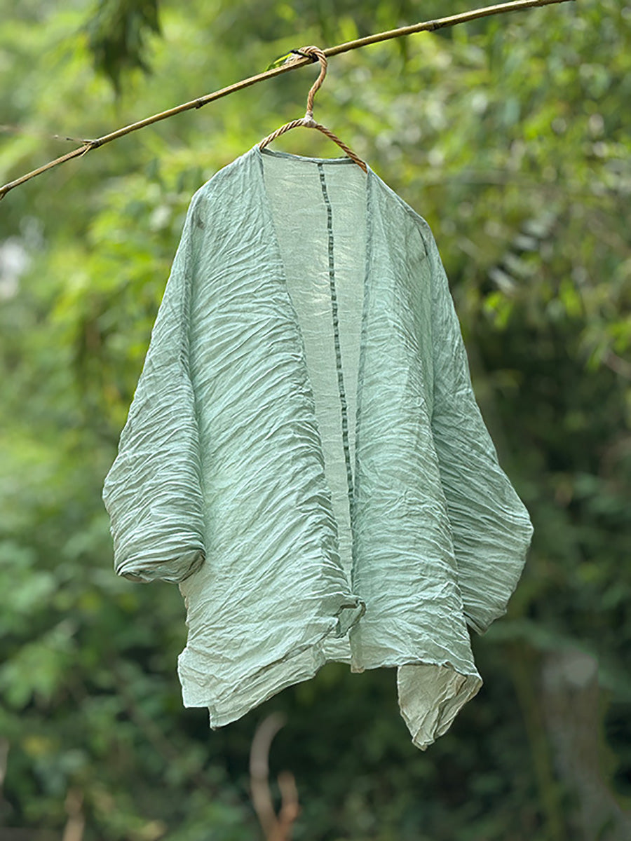 Shirt Coat Solid Vintage Thin Summer Ramie Women