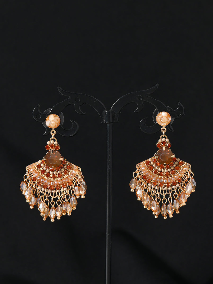 Women Vintage Crystal Tassel Fan Shape Earrings AH728
