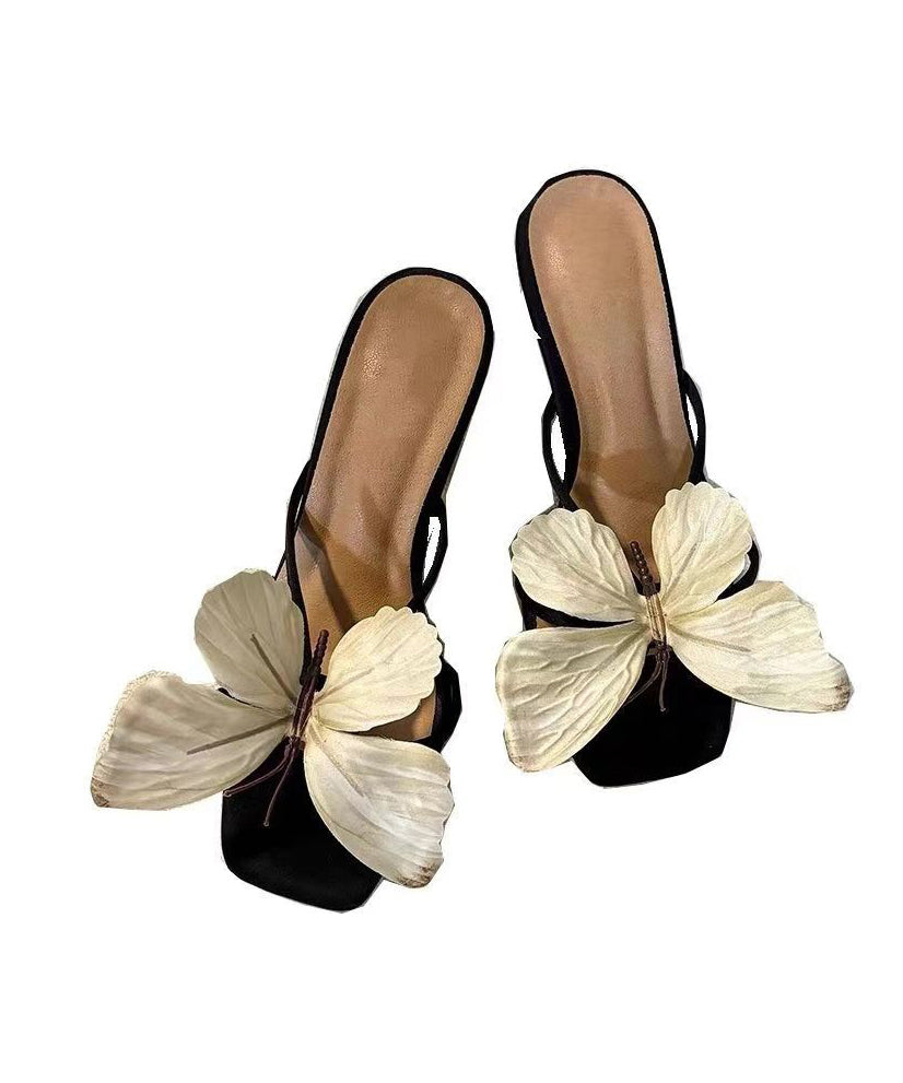 2025 New Bow Toe Sandals Flower High Slide Square Heels