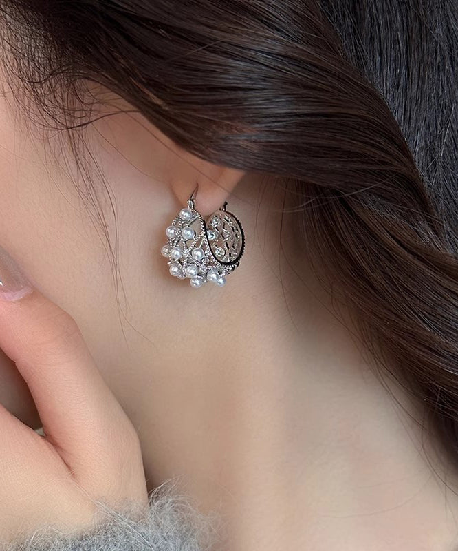Hollow Hoop Out Earrings Copper Alloy Pearl Silk 2025 New