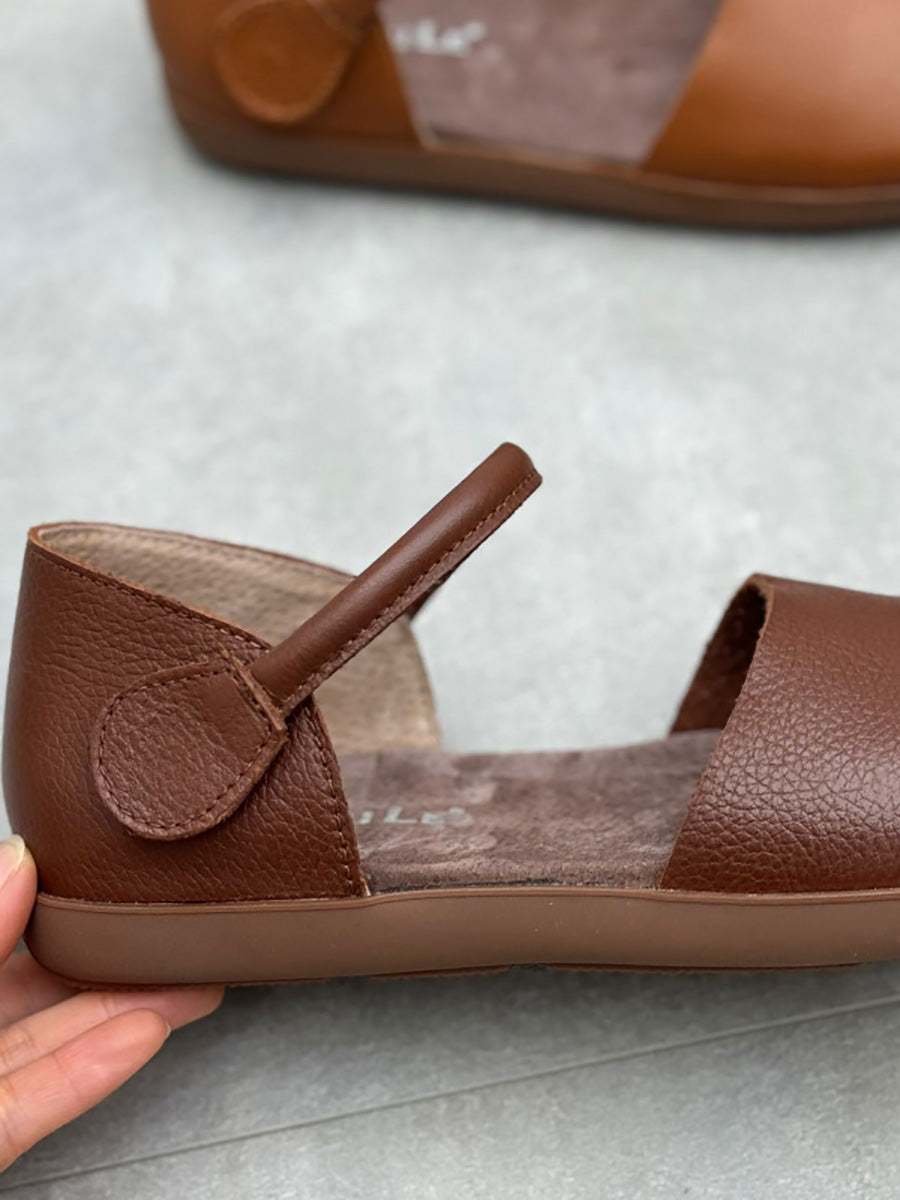 Flat Shoes Genuine Pure Color Women Spring Leather