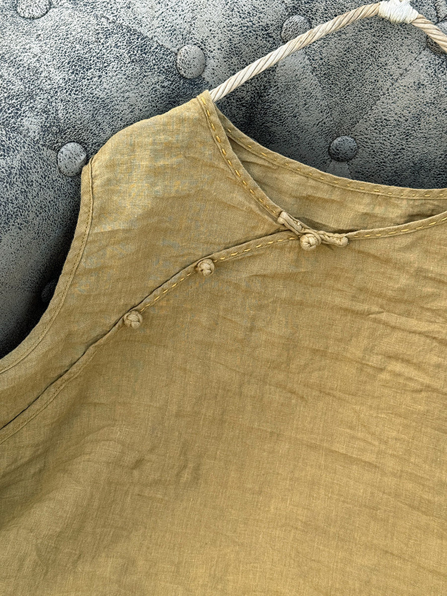Vest Pure Women Summer Color 100%Linen O-Neck