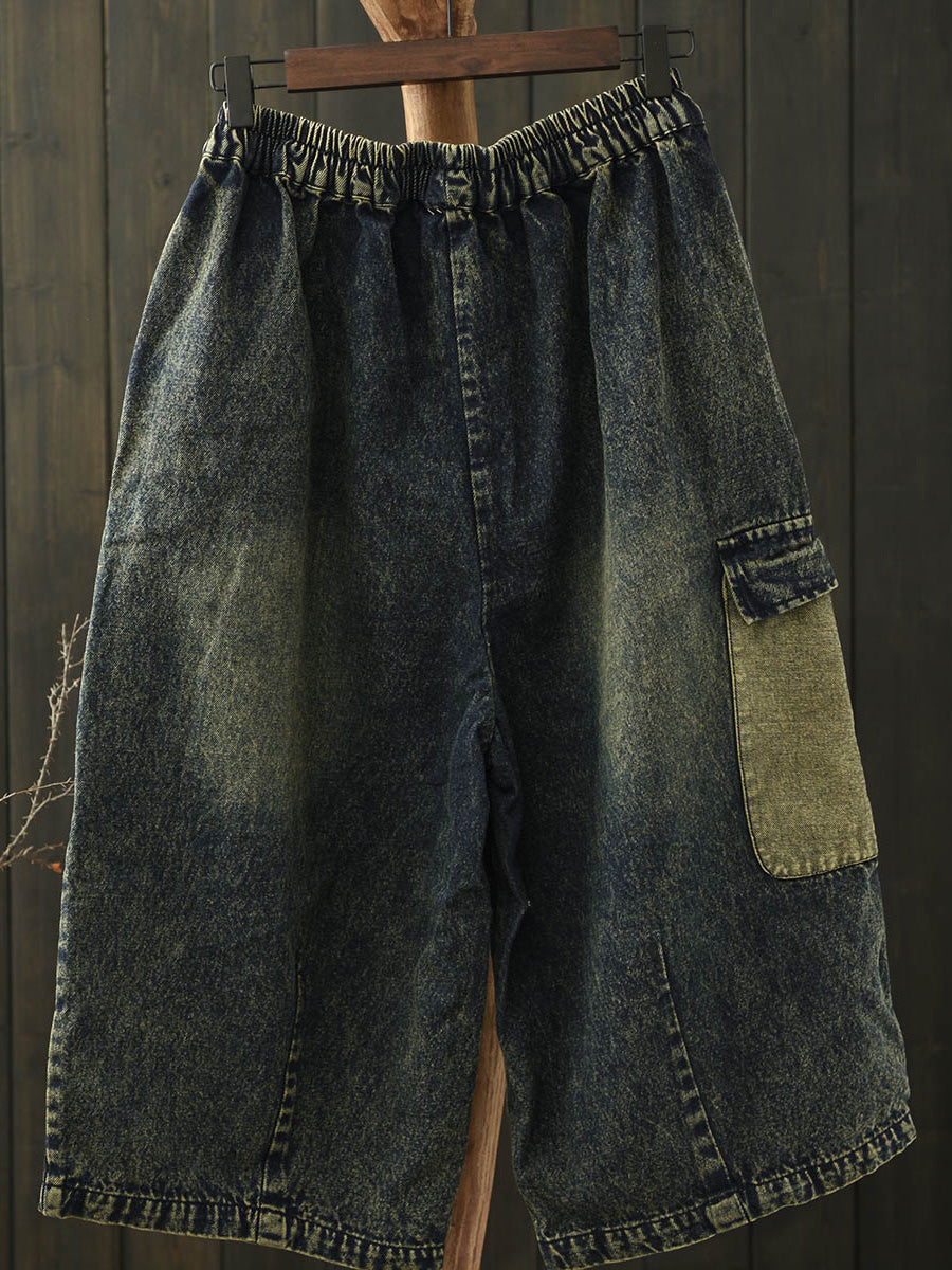 Capri Women Wide-leg Denim Summer Pants Patch Retro