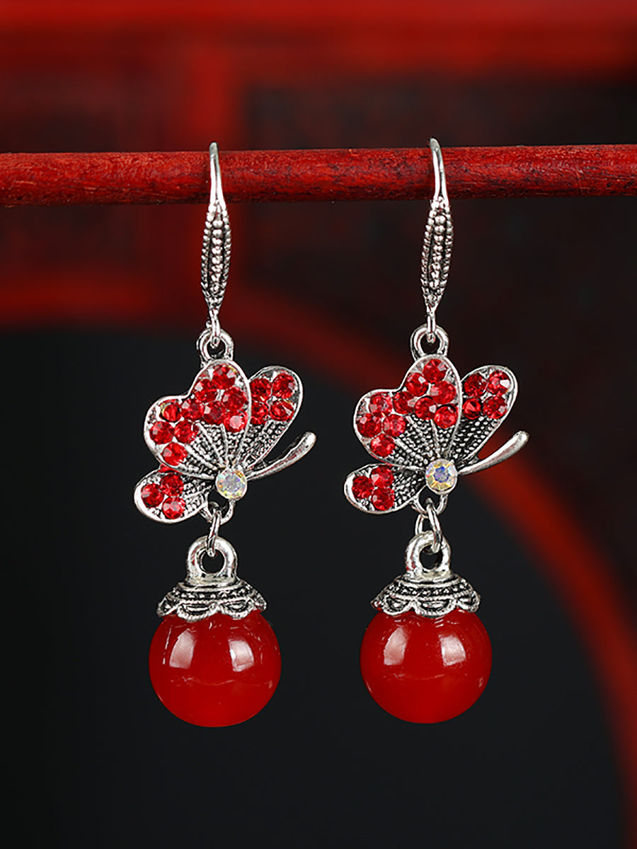 Butterfly Earrings Agate Vintage Women Alloy