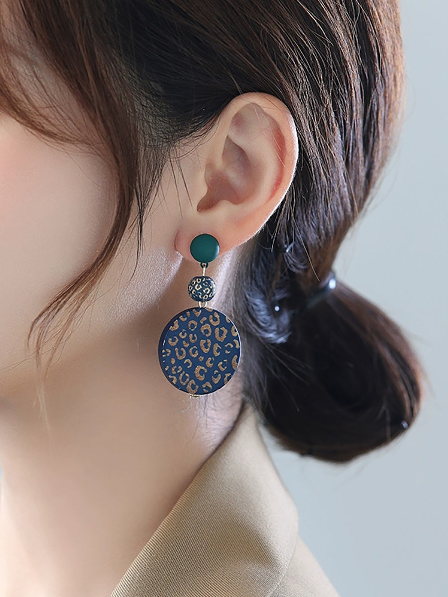 Round S925Sliver Women Earrings Wooden Vintage