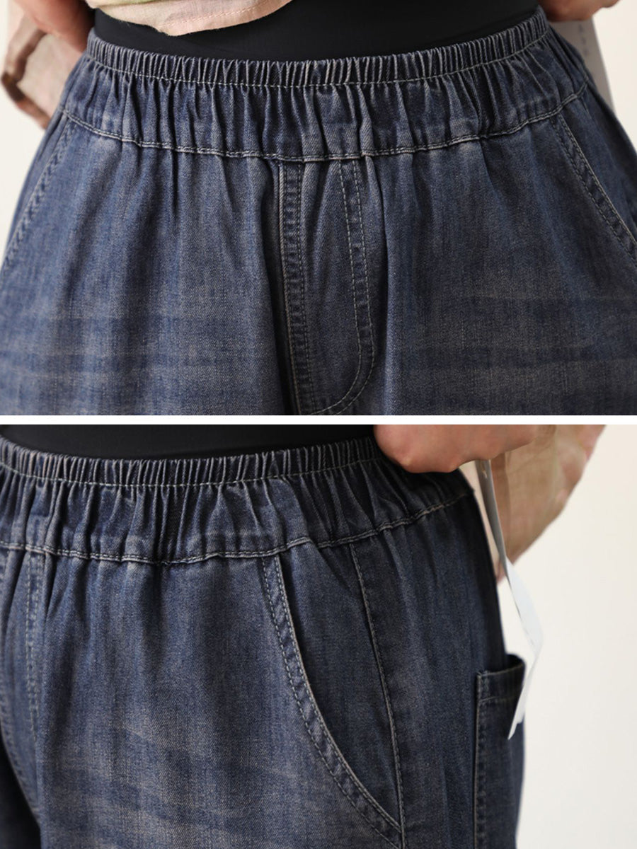 Harem Denim Embroidery Summer Retro Women Pants