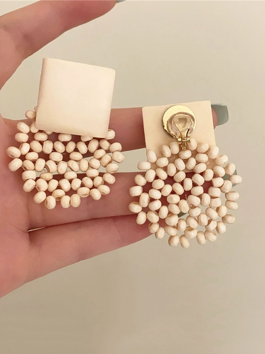 Wooden Vintage Square Women Earrings Bead Flower