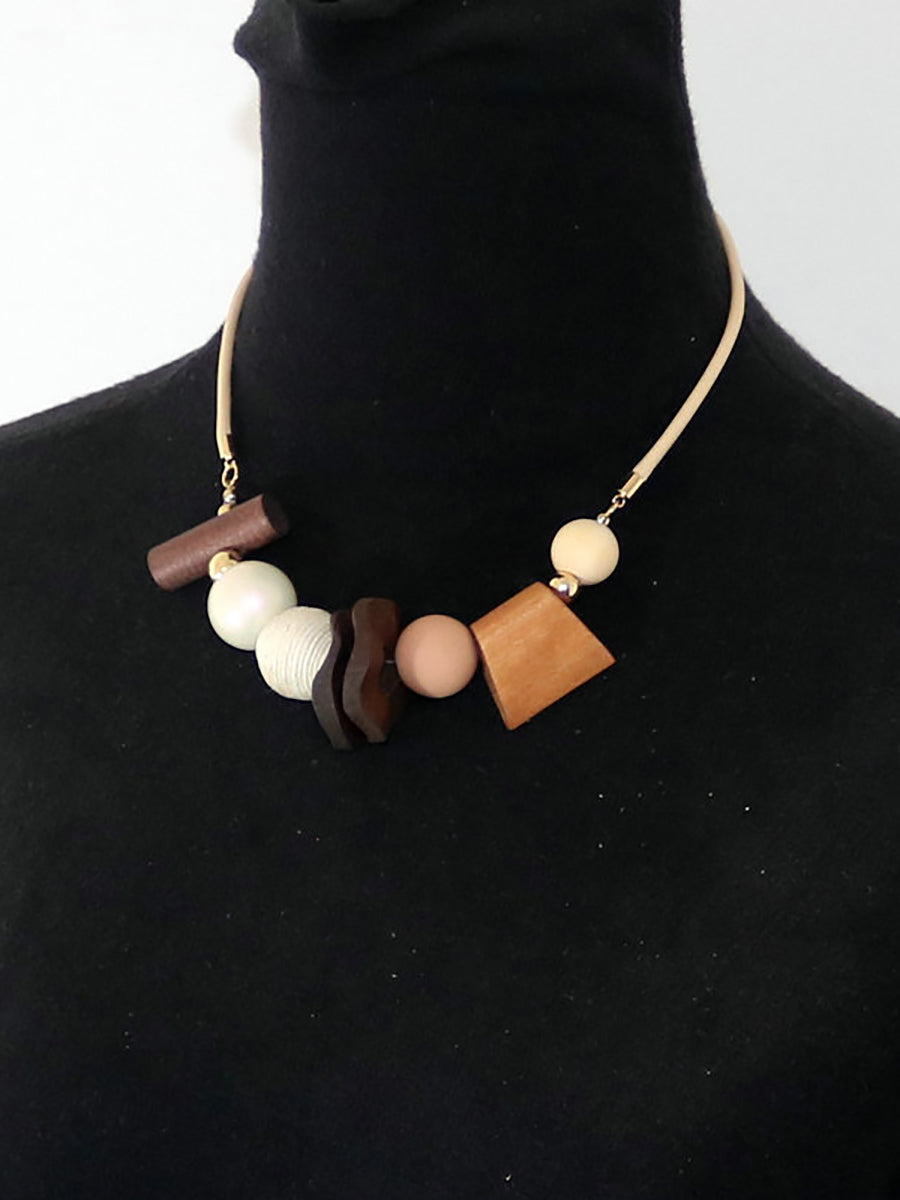 Geometric Women Artsy Necklace Wooden Pandent