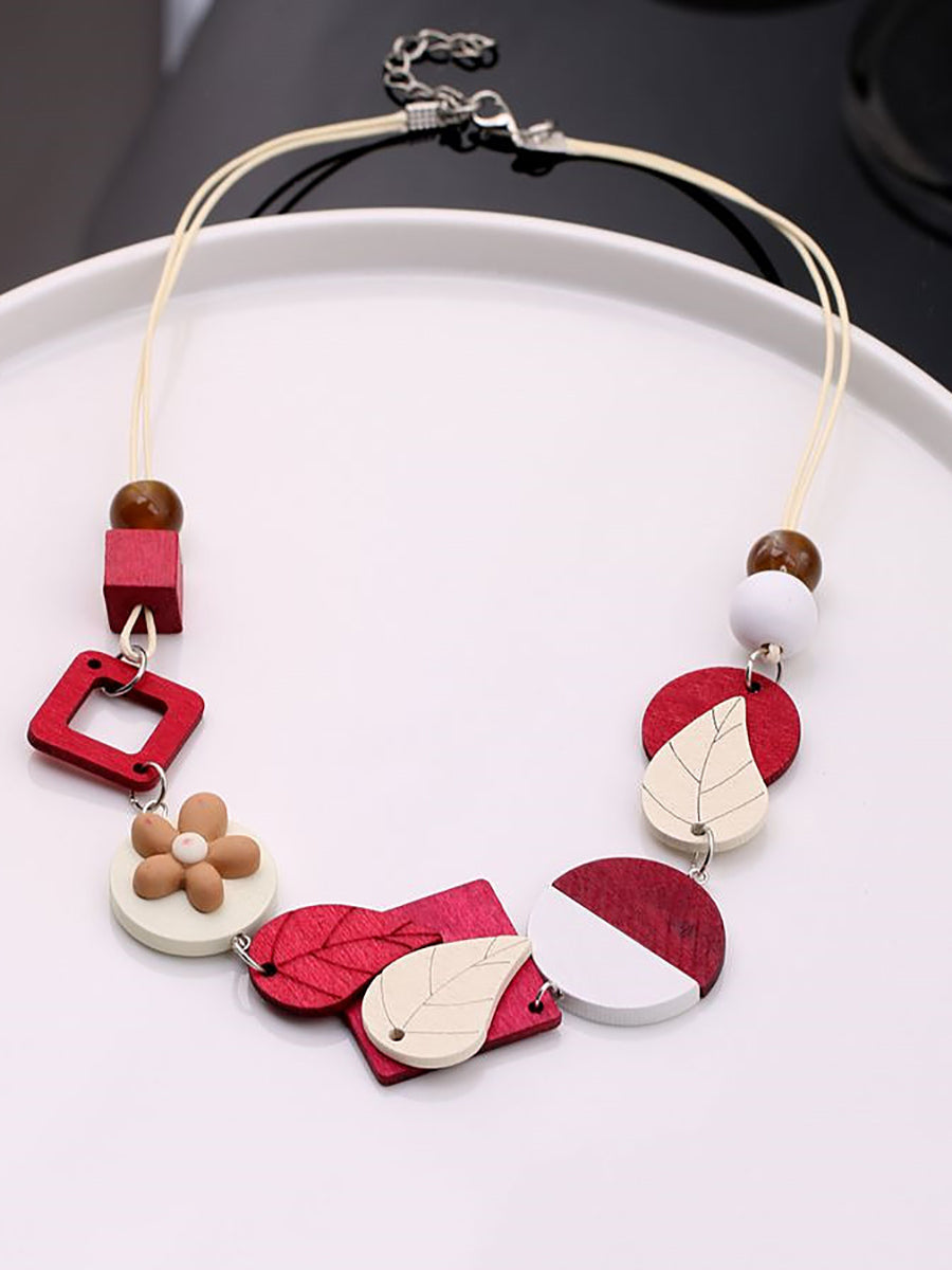 Wooden Necklace Weave Women Fashion Geometric