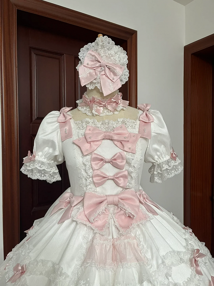 Dress Waist Accents High Lolita Detachable Pink Sweet Sleeves with Sakura White Princess Bow