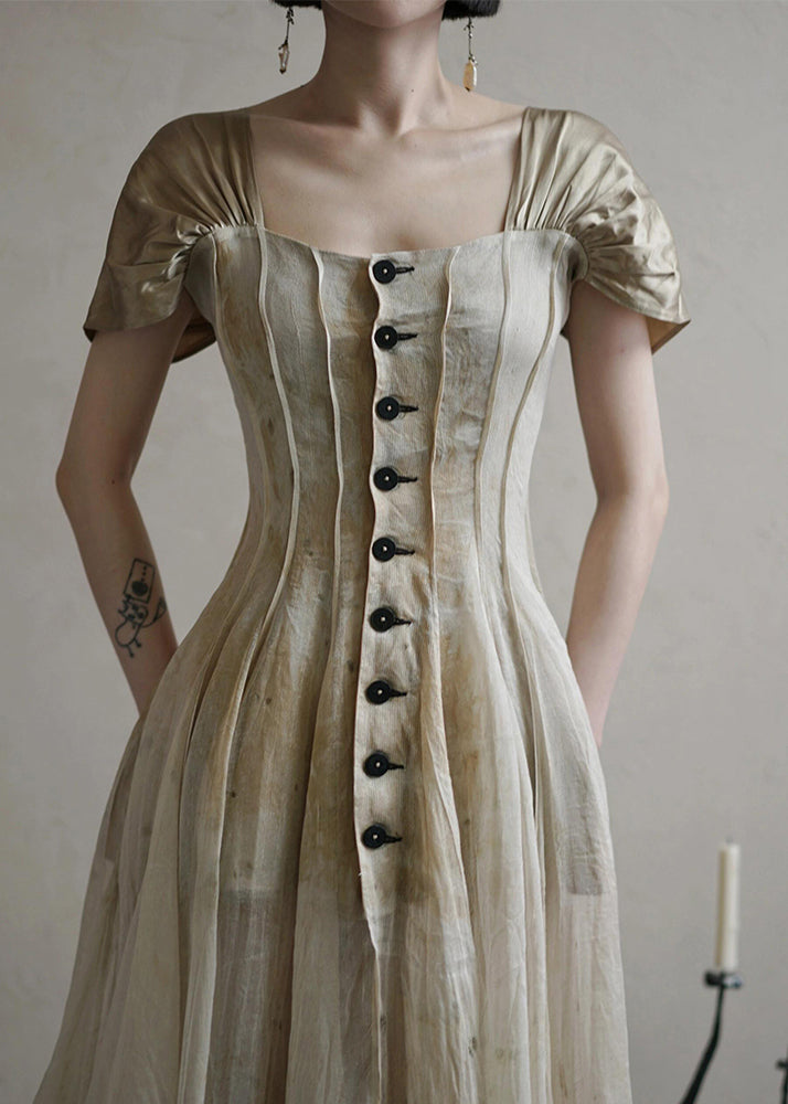 Summer Vintage Collar Square Button Long Dress