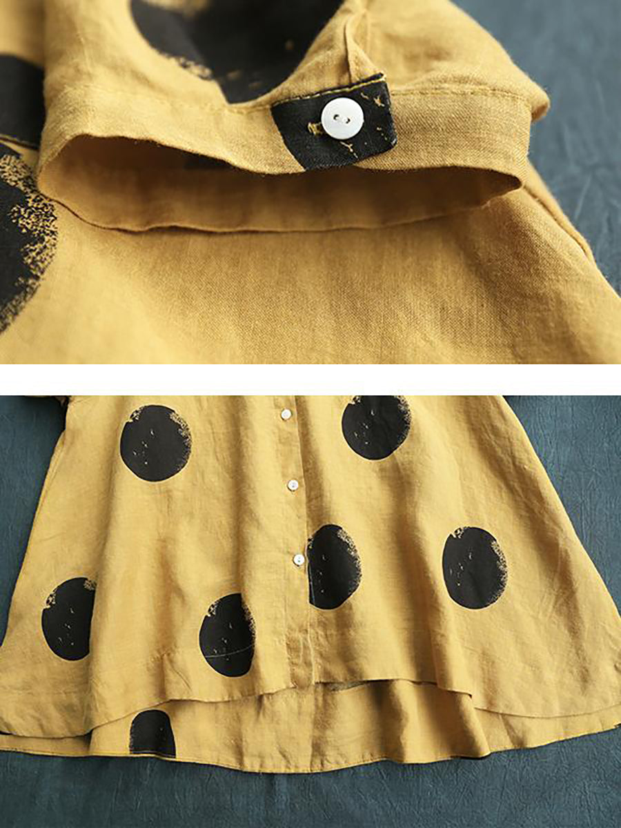 Stand Shirt Size Plus Collar Dot Cotton Polka Linen