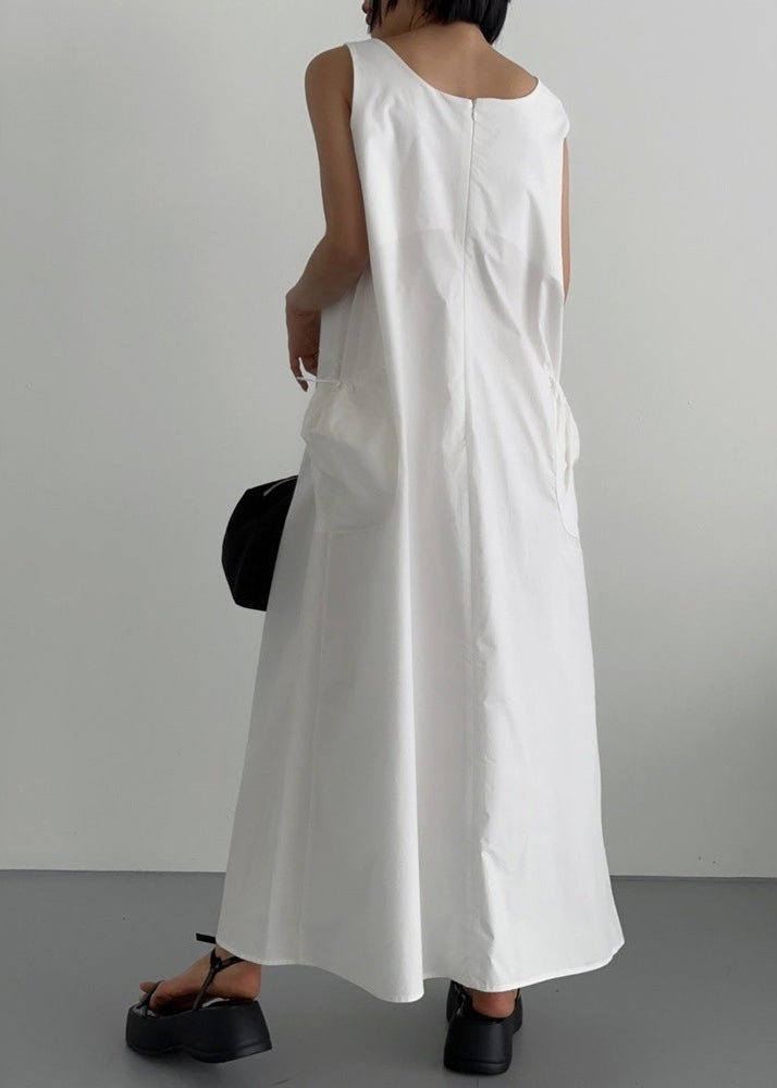 Neck Sleeveless White Women Dresses Cotton Robe U