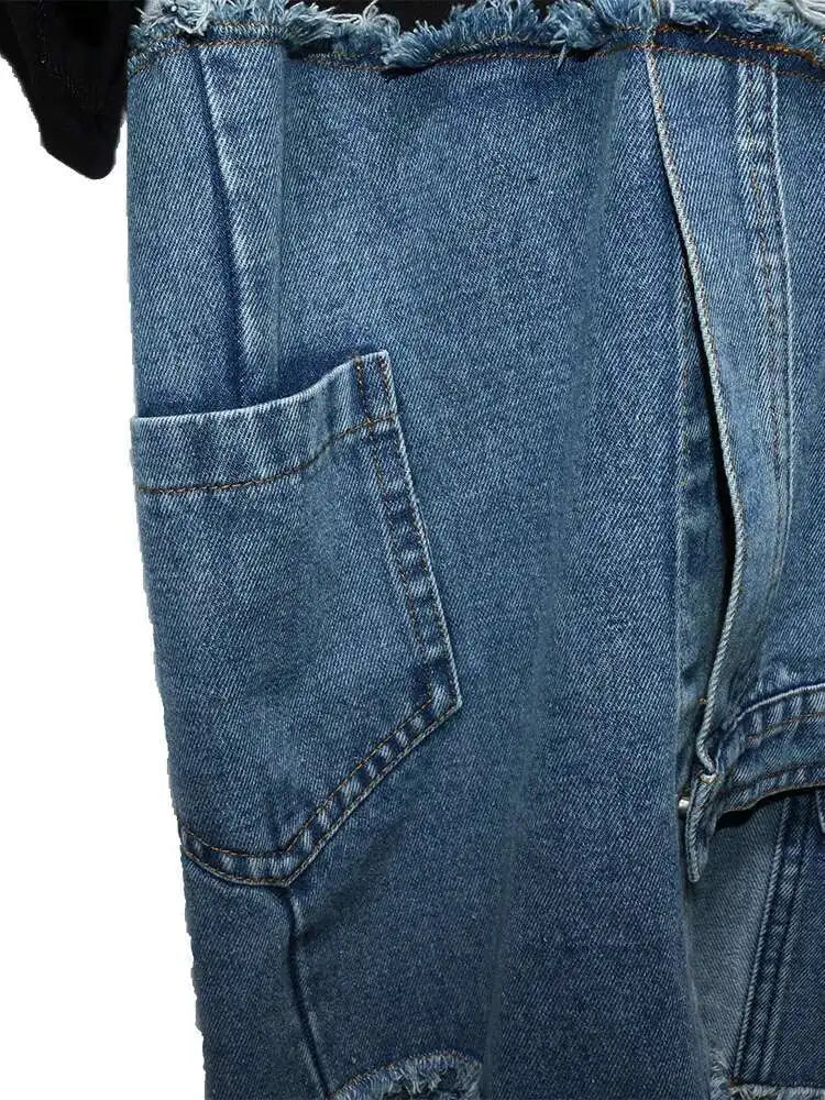 Short Street Sleeve O-neck Denim Patchwork White Hem T-Shirt