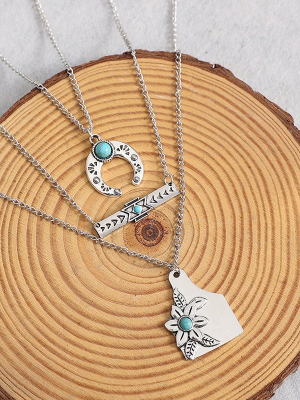 Collier multicouches en métal argenté et turquoise vintage, bijoux ethniques pour femmes cc58