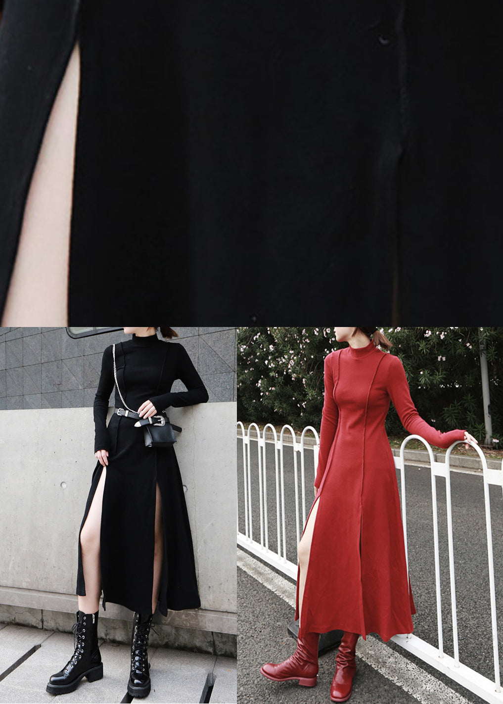 Cotton Open Long Waist Side Spring High Black Dresses