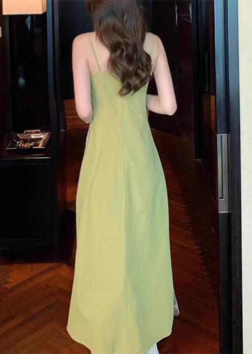 Spaghetti Sleeveless Strap Green Dress Patchwork Lace New