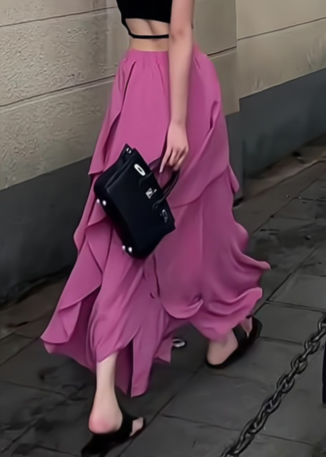 Organic Summer Maxi Elastic Waist Skirt Purple Patchwork Ruffled