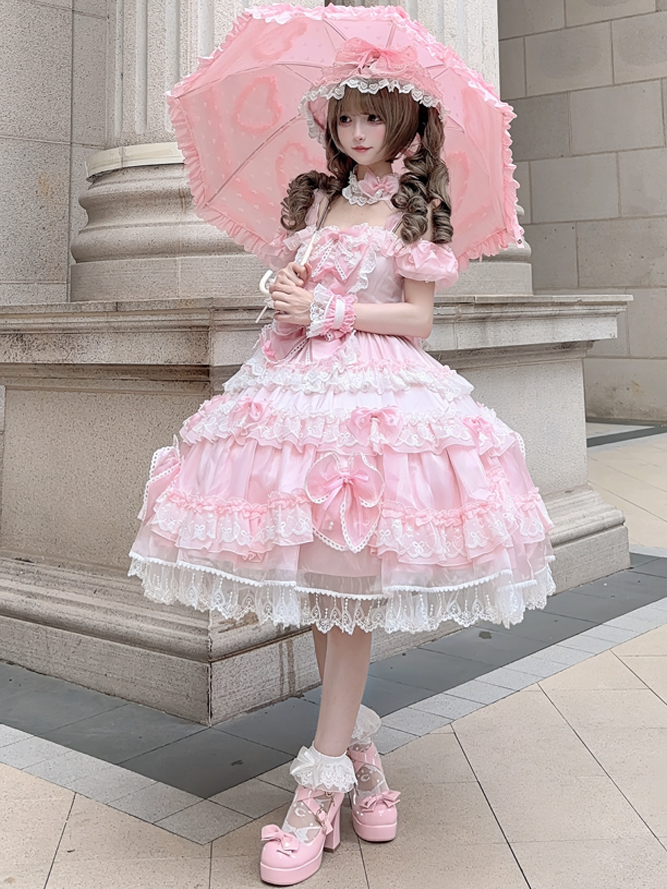 Dress Details Pink Bow Sweet at Big Accents Princess with Back Bead Lolita and