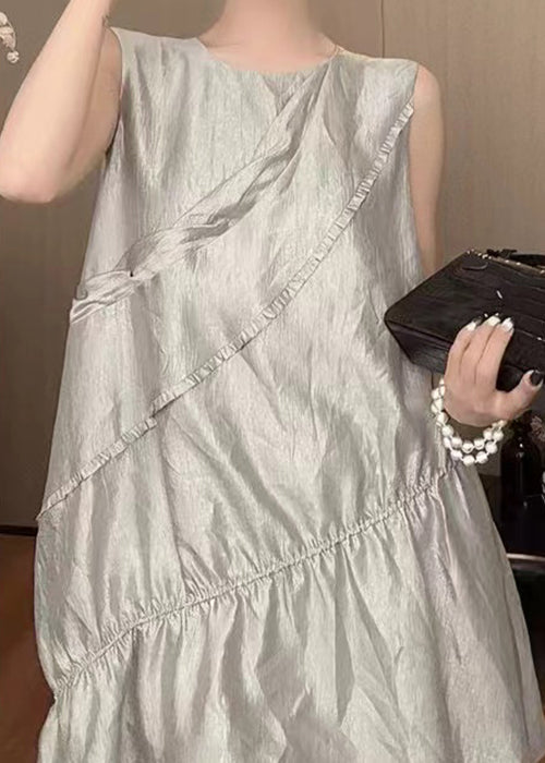 Grey Cotton Mid O New Sleeveless Neck Solid Dress