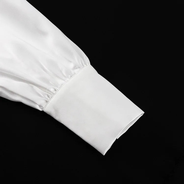 Sleeve Shoulder Satin Off Lapel Tie Party with White Top Long